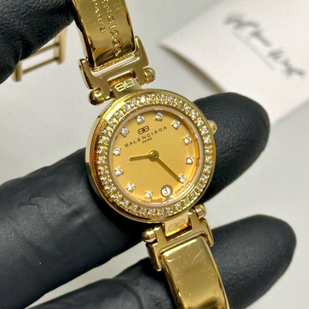 Balenciaga Paris Diamond Dial 18K Gold-Plated Date 24mm Ladies’ Luxury Watch - Picture 12 of 14